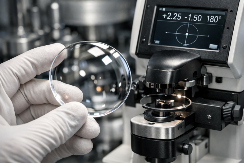 Quality control check of prescription lens using digital lensmeter in optical lab