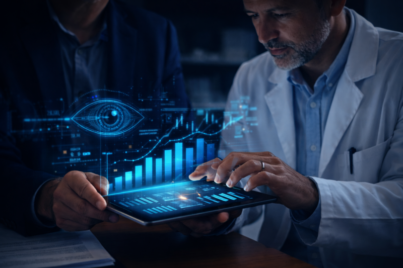 Optometrist using digital analytics and optical technology to optimize practice performance with an optical lab partner