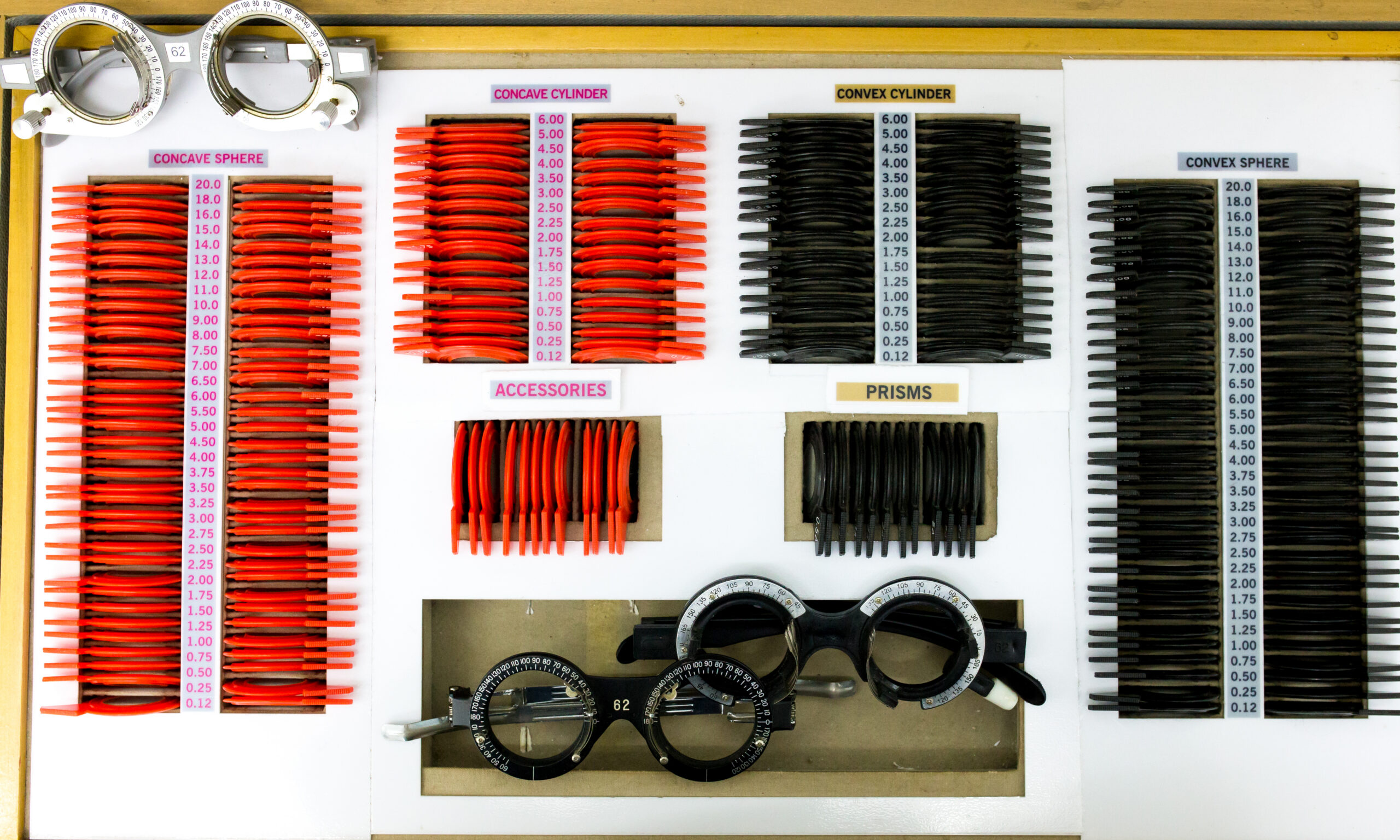 Optical prescription lab trial lens set supporting accurate prescription verification before lens manufacturing