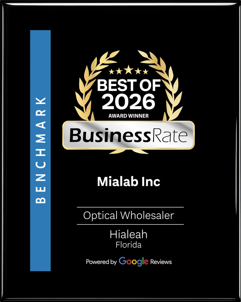 Mialab, BusinessRate Best of 2026 Award Winner, Optical Wholesaler BusinessRate Best of 2026 Award Winner plaque for Mialab Inc in the Optical Wholesaler category, powered by Google Reviews