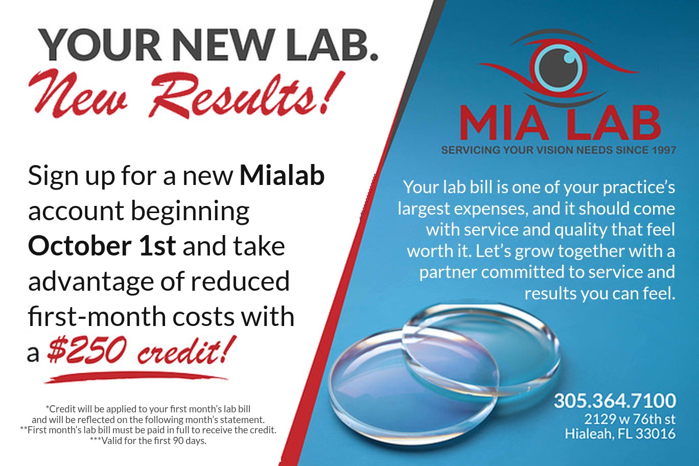 New Mialab account offer: $250 credit on your first month, starting October 1st